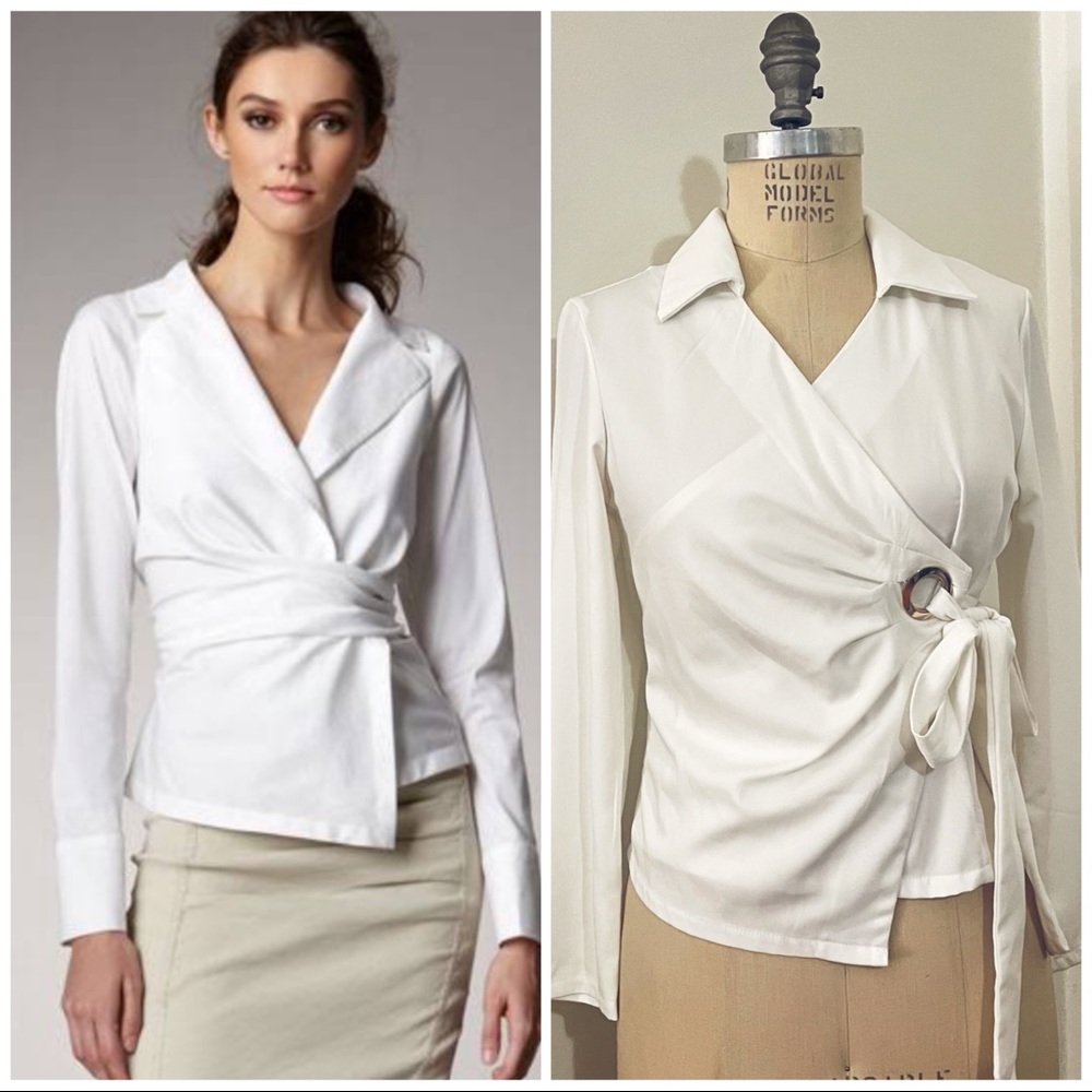 Tie-Waist Poplin White Color Gold Buckle Shirt
